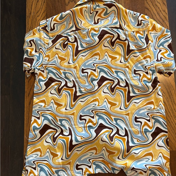 Men's Abstract Swirl Shirt - Yellow, Brown, Blue - Picture 4 of 4